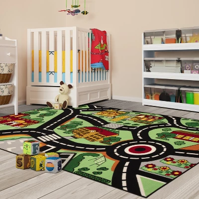 City Cruising Non-Slip Kids Playroom Decor Washable Indoor Area Rug By Blue Nile Mills 3 City Cruising Non-Slip Kids Playroom Decor Washable Indoor Area Rug By Blue Nile Mills