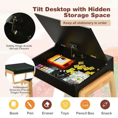 Costway Kids Table & Chair Set Wooden Activity Art Study Desk W/Storage Space 8 Costway Kids Table & Chair Set Wooden Activity Art Study Desk W/Storage Space - Image 6