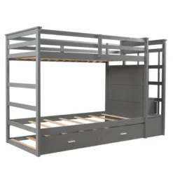 Twin Over Twin Wood Bunk Bed With 4 Drawers, Trundle And Staircase-ModernLuxe -Kiddo Land Store GUEST c8f3015d 30b0 4324 9692 a0c832c826cd