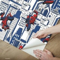 Spider-Man Cityscape Peel And Stick Wallpaper Red/Blue/Gray - RoomMates -Kiddo Land Store GUEST ce53577d 8e5e 435a a38a f80fe6a10e0b