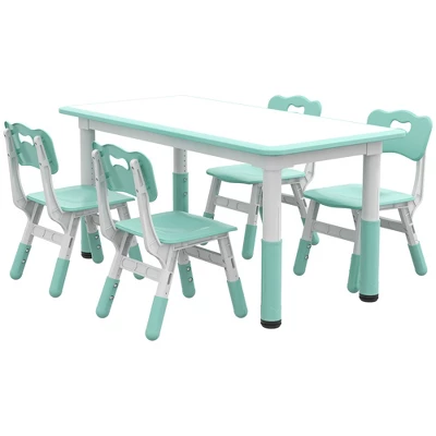 Qaba Kids Table And Chair Set With 4 Chairs, Adjustable Height, Easy To Clean Table Surface, For 1.5 - 5 Years Old 5 Qaba Kids Table And Chair Set With 4 Chairs, Adjustable Height, Easy To Clean Table Surface, For 1.5 - 5 Years Old - Image 3