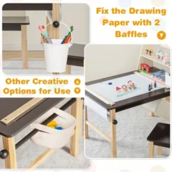 Costway Kids Art Table & Chairs Set Wooden Drawing Desk With Paper Roll Storage Shelf Bins -Kiddo Land Store GUEST d7047734 a0f0 47ed acdc 959ac8bbfa06