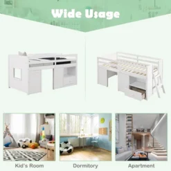 Costway Twin Size Low Loft Bed With Storage Drawer Activity Center Solid Wood Bed Frame -Kiddo Land Store GUEST d8f55635 365c 4988 8c20 7d456e2dd844
