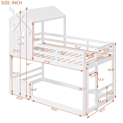 Twin Over Twin Bunk Bed With Roof, Window, Guardrails And Ladder - ModernLuxe 4 Twin Over Twin Bunk Bed With Roof, Window, Guardrails And Ladder - ModernLuxe - Image 2