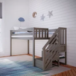 Max & Lily Twin Low Loft Bed With Staircase