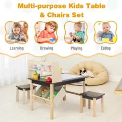 Costway Kids Art Table & Chairs Set Wooden Drawing Desk With Paper Roll Storage Shelf Bins -Kiddo Land Store GUEST e2679961 4068 4a3d a5d8 e22839f71b13