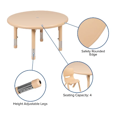 Flash Furniture 33" Round Plastic Height Adjustable Activity Table Set With 2 Chairs 7 Flash Furniture 33" Round Plastic Height Adjustable Activity Table Set With 2 Chairs - Image 5