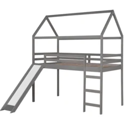 House Shape Twin Size Loft Bed With Slide, Gray - ModernLuxe -Kiddo Land Store GUEST e78060e1 69b9 4e51 bb57 0baf1952a32c
