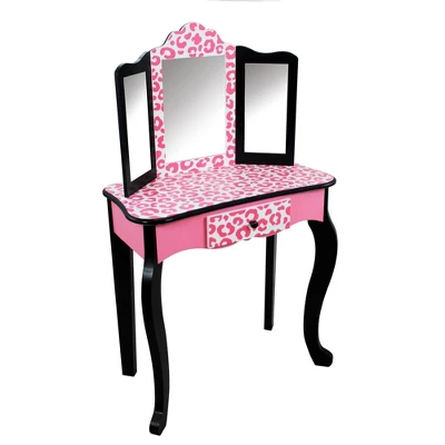 Fashion Leopard Prints Gisele Play Wooden Vanity Set Pink / Black - Teamson Kids 5 Fashion Leopard Prints Gisele Play Wooden Vanity Set Pink / Black - Teamson Kids - Image 3