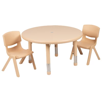 Flash Furniture 33" Round Plastic Height Adjustable Activity Table Set With 2 Chairs 8 Flash Furniture 33" Round Plastic Height Adjustable Activity Table Set With 2 Chairs - Image 6