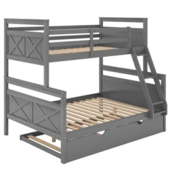 Twin Over Full Bunk Bed With Twin Size Trundle Bed, Ladder And Guardrail-ModernLuxe -Kiddo Land Store GUEST f2e528e1 348e 4721 9326 d3ca5130d1d5