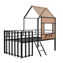 Metal Twin Size Loft Bed With Roof, Windows, Railing And Ladder - ModernLuxe -Kiddo Land Store GUEST f5d747ac d17e 4fad a5c0 b0415fe6e818