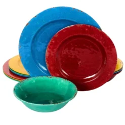 Gibson Studio California Mauna 12 Piece Assorted Crackle Decal Melamine Dinnerware Set -Kiddo Land Store GUEST f835a310 56d5 415b a238 7d4100e6a83b