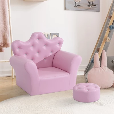 Qaba Kids Sofa Set, Children's Upholstered Sofa With Footstool, Princess Sofa With Diamond Decoration, Baby Sofa Chair For Toddlers, Girls, Pink 6 Qaba Kids Sofa Set, Children's Upholstered Sofa With Footstool, Princess Sofa With Diamond Decoration, Baby Sofa Chair For Toddlers, Girls, Pink - Image 4