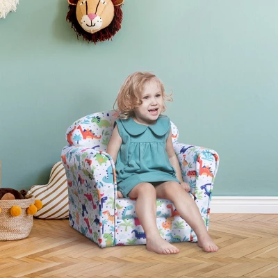 Qaba Kid's Sofa Chair With Dinosaur Design And Thick Padding, Flannel-Covered Toddler Armchair For Bedroom, Playroom 4 Qaba Kid's Sofa Chair With Dinosaur Design And Thick Padding, Flannel-Covered Toddler Armchair For Bedroom, Playroom - Image 2