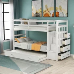 Twin Over Twin Wood Bunk Bed With 4 Drawers, Trundle And Staircase-ModernLuxe -Kiddo Land Store GUEST fc0825a9 92bb 4880 bafb d96017352548